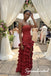 Glam Strapless Beaded Tiered Ruffle Red Formal Bridesmaid Dress, PD4304