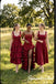 Glam Strapless Beaded Tiered Ruffle Red Formal Bridesmaid Dress, PD4304