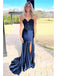 Elegant Soft Satin Sweetheart Sleeveless Side Slit Mermaid Prom Dress With Lace Appliques, PD4072