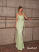 Sage Green Satin Mermaid Evening Dress, Ruffle Strap Formal Gown, PD4384