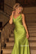 Cowl Neck Spaghetti Strap Satin Mermaid Evening Dress, Green Formal Gown, PD4380