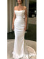 Sexy White Soft Satin Sweetheart Sleeveless Mermaid Long Prom Dresses, PD3849