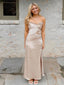Shiny Soft Satin Sweetheart Pleated Sheath Floor Length Prom Dress With Split, PD4109