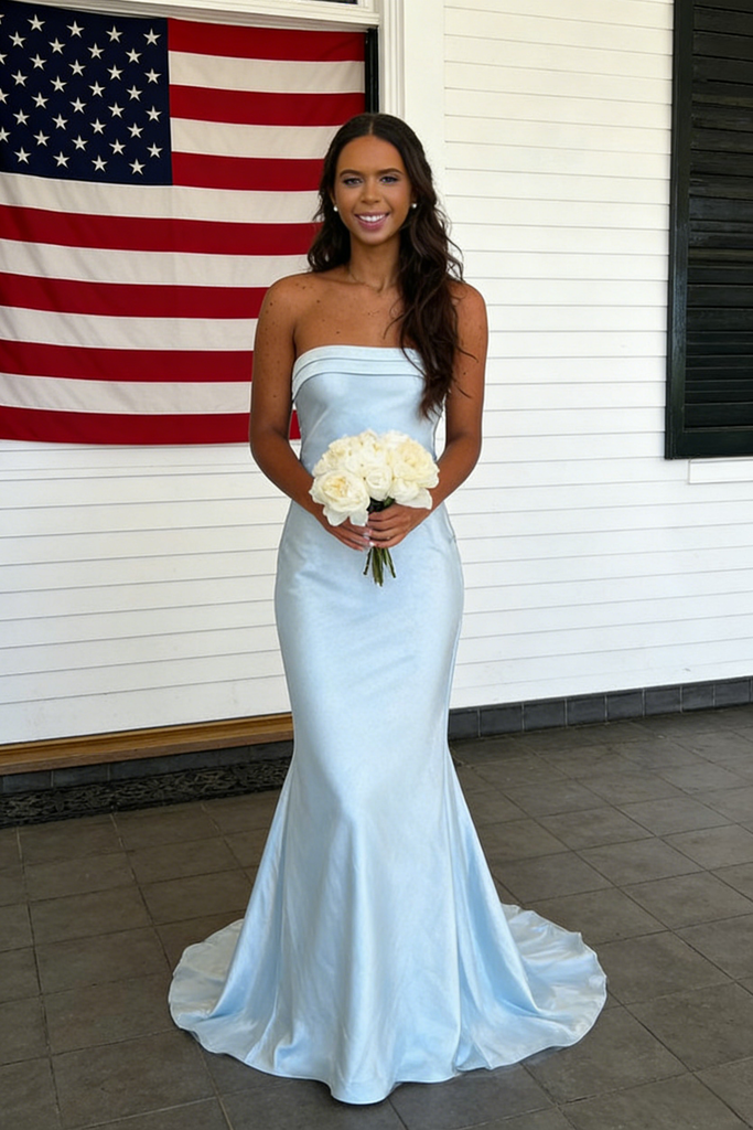Sexy Light Blue Soft Satin Sweetheart Mermaid Bridesmaid Dress for Wedding Party, BD3445