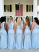 Elegant Light Blue Crepe One Shoulder Mermaid Bridesmaid Gowns for Wedding, BD3446