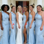 Elegant Light Blue Crepe One Shoulder Mermaid Bridesmaid Gowns for Wedding, BD3446
