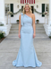 Elegant Light Blue Crepe One Shoulder Mermaid Bridesmaid Gowns for Wedding, BD3446
