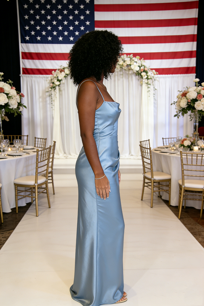 Sexy Dusty Blue Soft Satin Spaghetti Straps Mermaid Bridesmaid Dresses with High Slit, BD3447