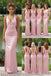 Light Pink Soft Satin Mermaid Bridesmaid Gowns Twist Knot Formal Wedding Party, BD3464