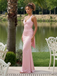 Light Pink Soft Satin Mermaid Bridesmaid Gowns Twist Knot Formal Wedding Party, BD3464