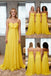 Flowy Chiffon Bright Yellow Strapless A-Line Bridesmaid Dress Long Gown, BD3466