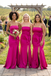 Hot Pink Satin Strapless Mermaid Bridesmaid Dress With Flower Detail, BD3471
