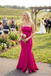 Hot Pink Satin Strapless Mermaid Bridesmaid Dress With Flower Detail, BD3471