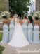 Dusty Blue Soft Satin Mismatched Mermaid Bridesmaid Dresses with Lace Appliques, BD3480