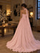Blush Pink Satin Chiffon Strapless Straight Neck Corset Bodice Ball Gown Floor Length Evening Dress,PD4318