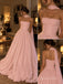Blush Pink Satin Chiffon Strapless Straight Neck Corset Bodice Ball Gown Floor Length Evening Dress,PD4318