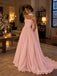 Blush Pink Satin Chiffon Strapless Straight Neck Corset Bodice Ball Gown Floor Length Evening Dress,PD4318