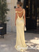 Glam Asymmetric Draped Cowl Back Butter Yellow Satin Formal Bridesmaid Dress,PD4306