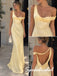 Glam Asymmetric Draped Cowl Back Butter Yellow Satin Formal Bridesmaid Dress,PD4306