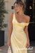 Glam Asymmetric Draped Cowl Back Butter Yellow Satin Formal Bridesmaid Dress,PD4306