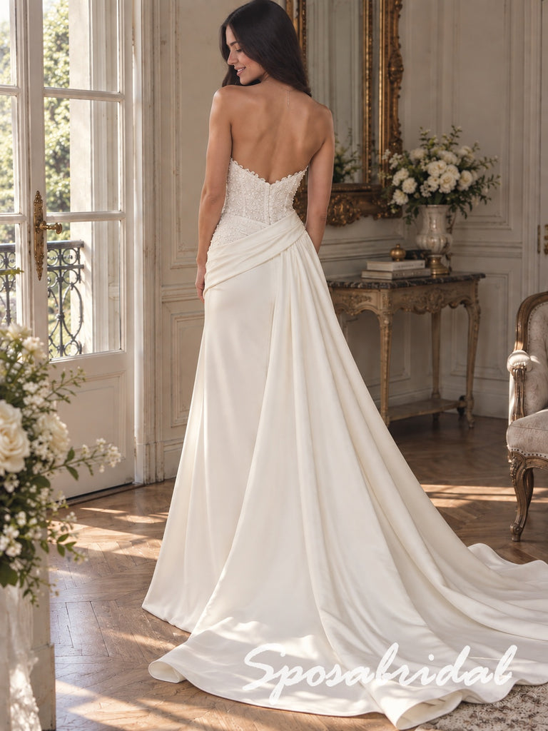 Strapless Sweetheart Neck Floral Appliqué Corset Bodice Satin Mermaid Wedding Bridal Dress, WD3130