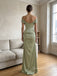 Sage Green Satin Off The Shoulder Corset Ruched Mermaid Dress,PD4311