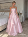 Pink Satin Strapless Beaded A-Line Prom Dress,PD4314