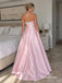 Pink Satin Strapless Beaded A-Line Prom Dress,PD4314