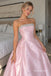 Pink Satin Strapless Beaded A-Line Prom Dress,PD4314