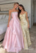 Pink Satin Strapless Beaded A-Line Prom Dress,PD4314