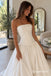 Strapless Ruched Satin A-Line Wedding Dress With Train,WD3133