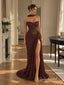 Chocolate Brown Beaded Lace Corset Sweetheart Mermaid Evening Dress With High Slit,PD4324