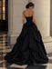 Black Strapless Ruched Bodice High Slit Ball Gown Floor Length Evening Dress,PD4319