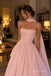 Blush Pink Satin Chiffon Strapless Straight Neck Corset Bodice Ball Gown Floor Length Evening Dress,PD4318