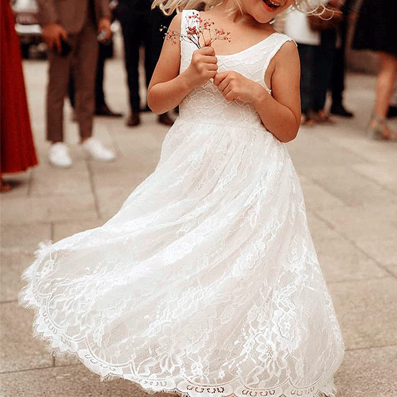 Cute Wedding Guest Dress Spaghetti Straps Lace Unique A-Line Flower Girl Dresses, FG1460