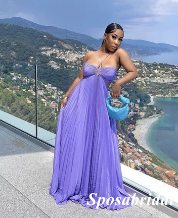 Sexy Lilac Special Fabric Sleeveless A-Line Long Prom Dresses, PD3867
