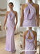 Lavender Satin Draped Halter Keyhole Floor Length Column Evening Gown, PD4296