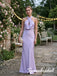Lavender Satin Draped Halter Keyhole Floor Length Column Evening Gown, PD4296