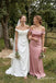 Off-The-Shoulder Draped Satin Sheath Wedding Dress,WD3134