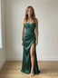 Dark Green Satin Strapless Beaded Corset Mermaid Dress,PD4309