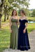Olive Green Satin One Shoulder Beaded Mesh Mermaid Dress,PD4313