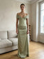 Sage Green Satin Off The Shoulder Corset Ruched Mermaid Dress,PD4311