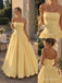 Yellow Satin Strapless Tube Neck High Waist Bubble Hem A-Line Floor Length Evening Dress,PD4317