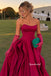 Strapless Draped Mikado Satin Evening Dress, Dramatic Ruffle Skirt Magenta Formal Gown,PD4382
