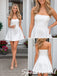 White Satin Strapless Corset Waist Flared Skater Homecoming Dress, PD3719