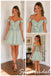 Sage Green 3D Floral Off Shoulder Tulle Short Homecoming Dress, PD3720