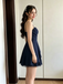 Simple Navy Blue Spaghetti Strap Chiffon Tiered Homecoming Dress, PD3680