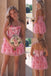 Strapless Pink Floral Print Tiered Ruffle A-Line Homecoming Dress, PD3682