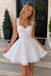 White Lace Spaghetti Straps Corset A-Line Mini Dress with Flared Skirt, PD3694