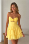 Yellow Chiffon Strapless Tiered Ruffle A-Line Mini Dress, PD3695